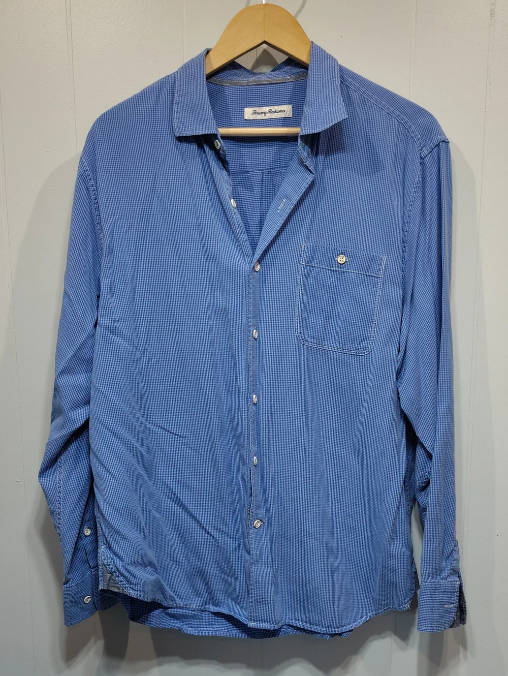 Tommy Bahama The Check Button Down Shirt Blue size Large Office Vacation